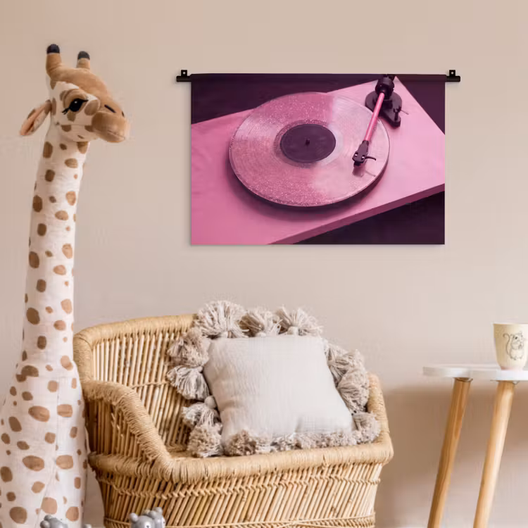 Wandkleed - Platenspeler - Roze - Muziek — 5
