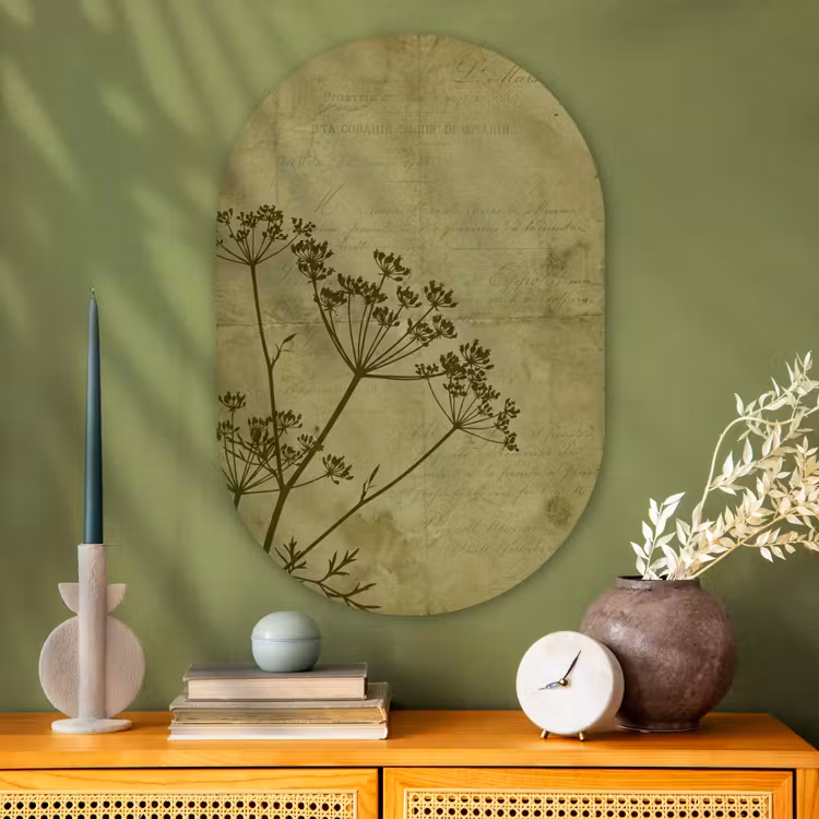 Muurovaal glas - Bloemen - Schrift - Groen — 2