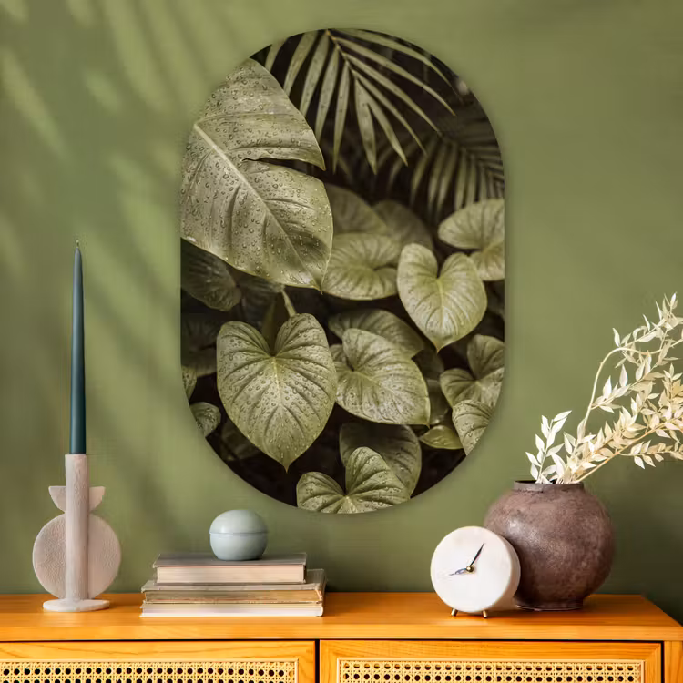 Muurovaal glas - Groene bladeren - Natuur — 2