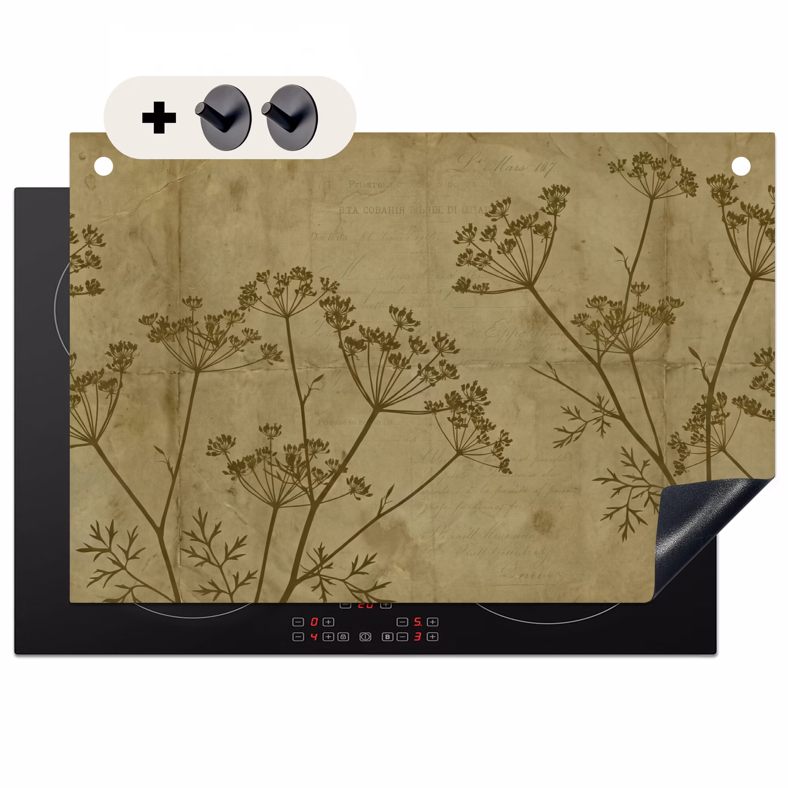 Inductiebeschermer & spatscherm (2in1) - Bloemen - Schrift - Groen — 1