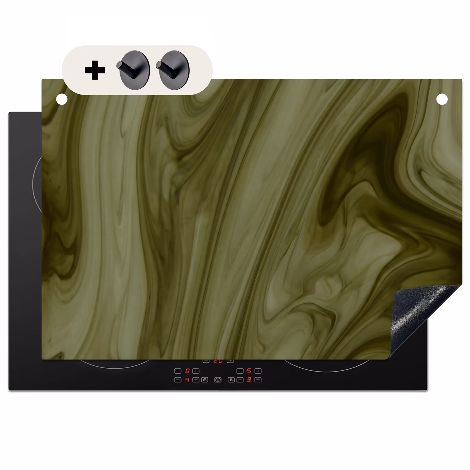 Inductiebeschermer & spatscherm (2in1) - Abstract - Groen - Modern — 1