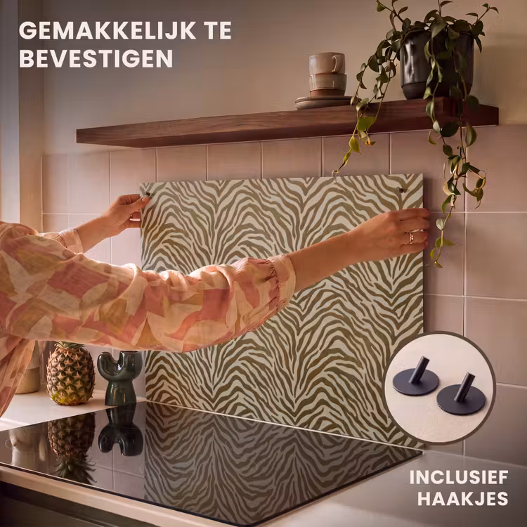 Inductiebeschermer & spatscherm (2in1) - Zebramotief - Groen - Modern — 7