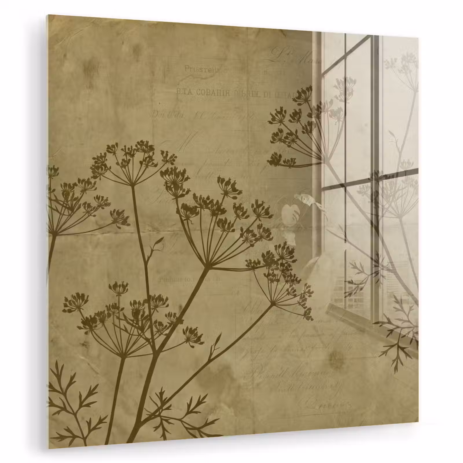 Glas schilderij - Bloemen - Schrift - Groen — 1
