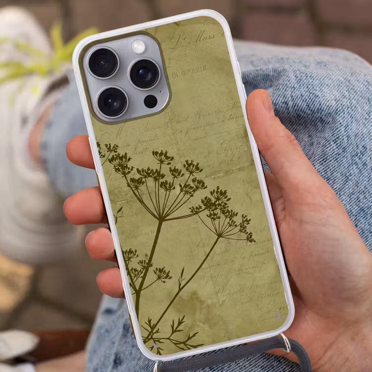 Telefoonhoesje met koord - Bloemen - Schrift - Groen — 2