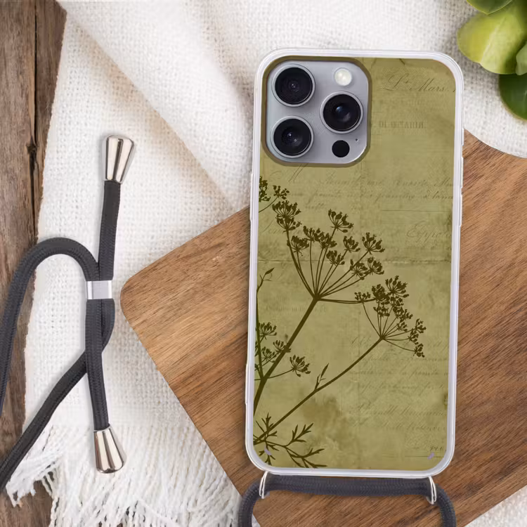 Telefoonhoesje met koord - Bloemen - Schrift - Groen — 3
