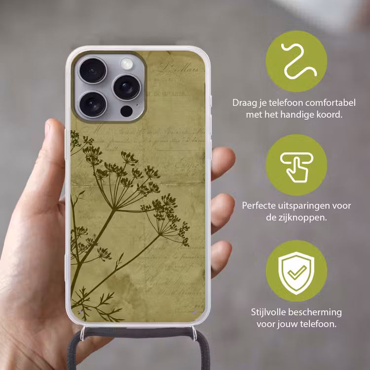 Telefoonhoesje met koord - Bloemen - Schrift - Groen — 4