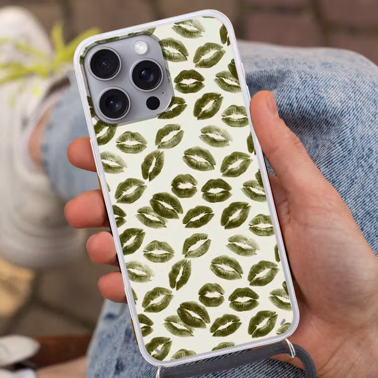 Telefoonhoesje met koord - Kus - Patroon - Groen — 2