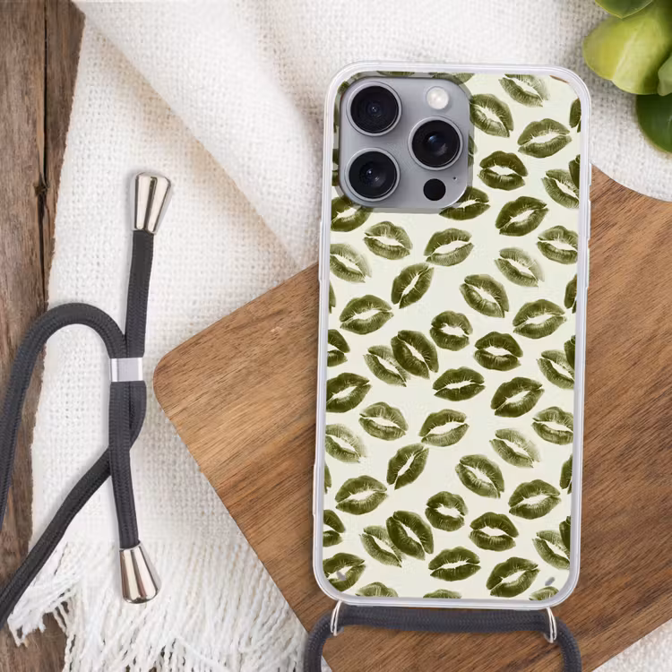 Telefoonhoesje met koord - Kus - Patroon - Groen — 3