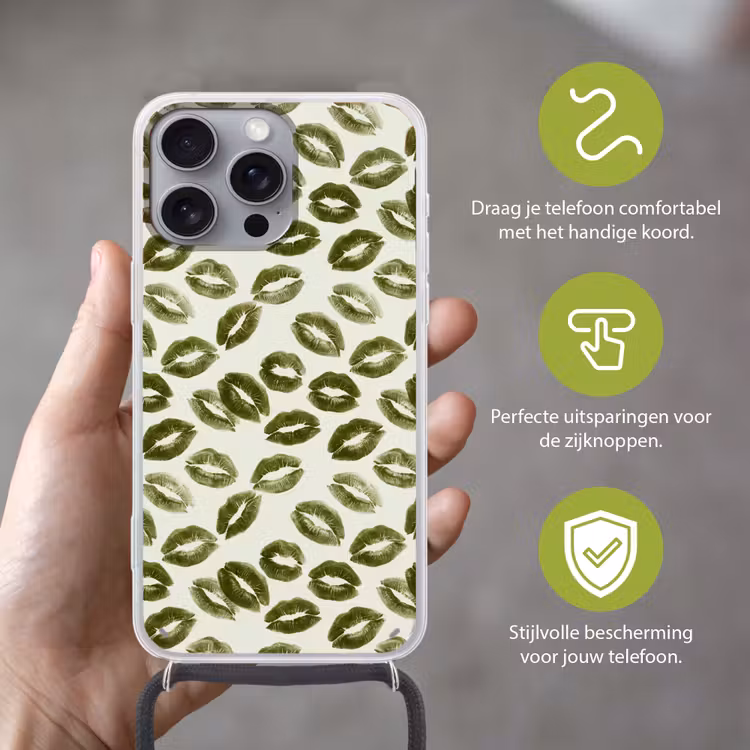 Telefoonhoesje met koord - Kus - Patroon - Groen — 4