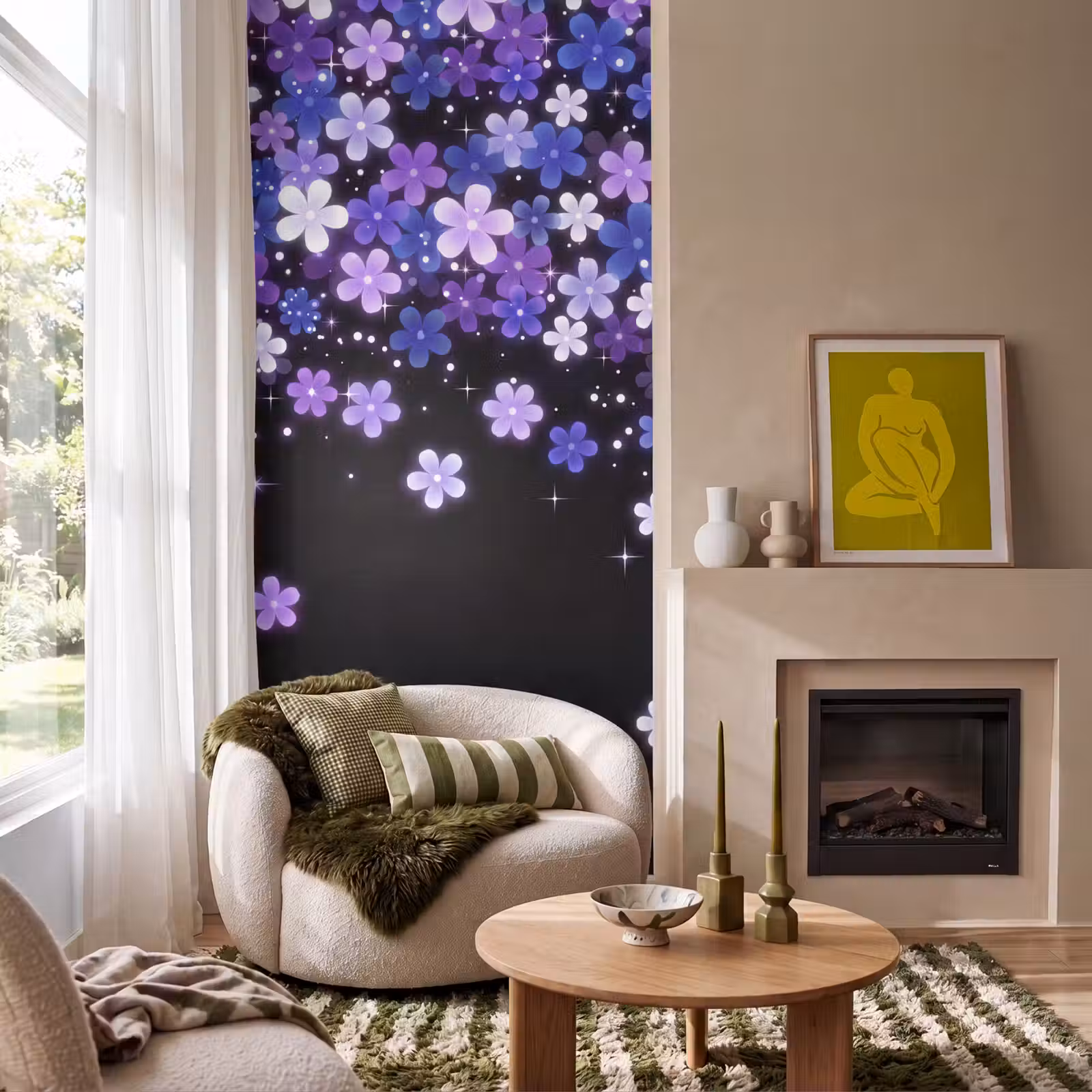 Behang - Bloemen - Paars - Modern — 1