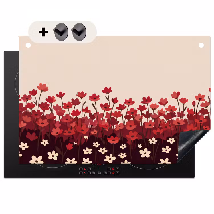 Inductiebeschermer & spatscherm (2in1) - Bloemen - Rood - Natuur — 1