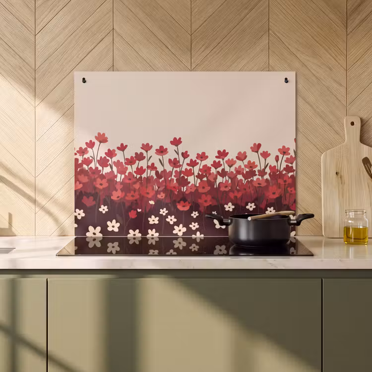 Inductiebeschermer & spatscherm (2in1) - Bloemen - Rood - Natuur — 2