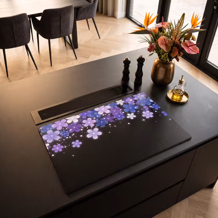 Inductiebeschermer - Bloemen - Paars - Modern β 2