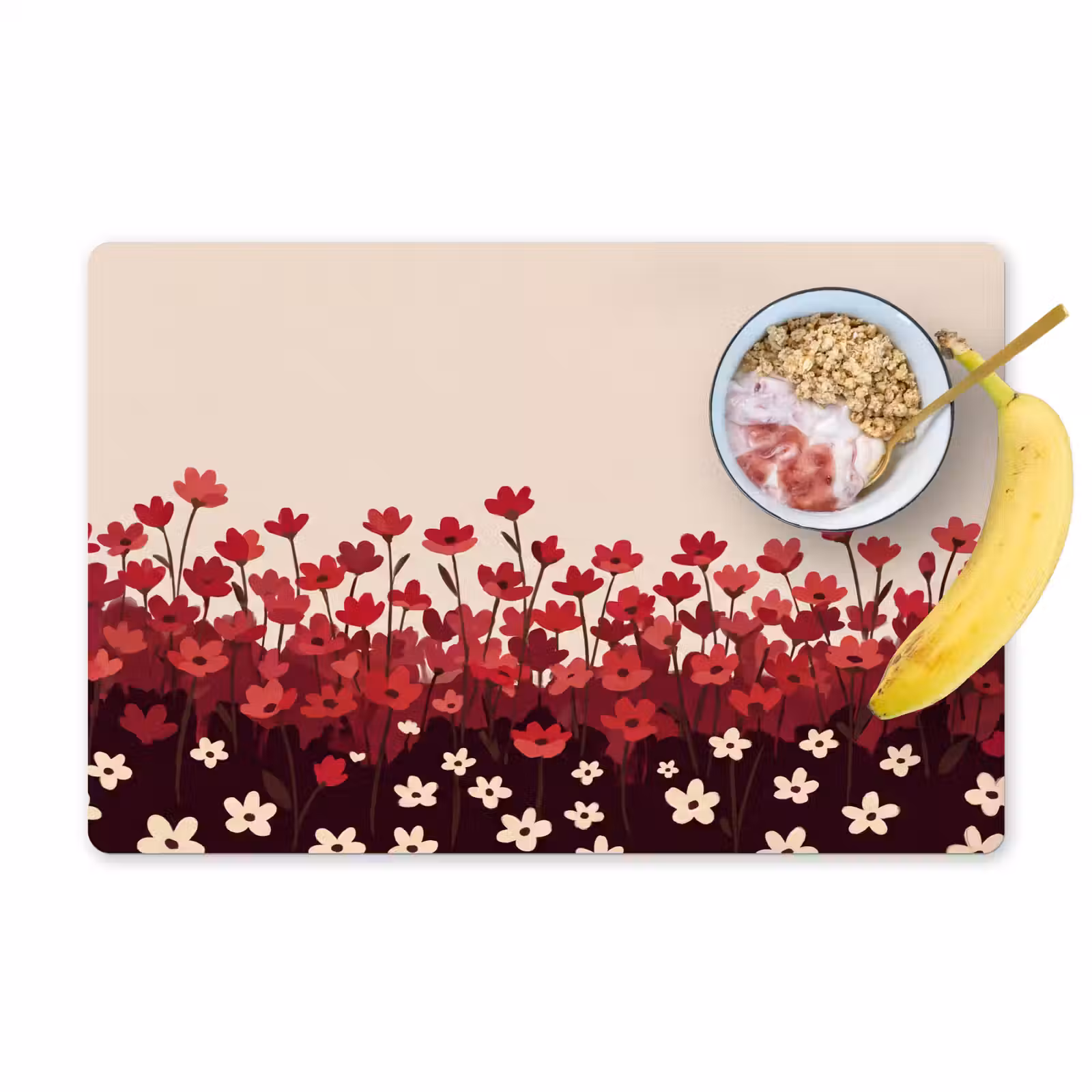 Placemat - 6 stuks - Bloemen - Rood - Natuur — 1