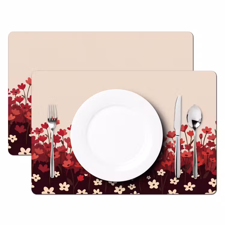 Placemat - 6 stuks - Bloemen - Rood - Natuur — 2