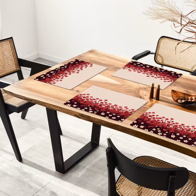 Placemat - 6 stuks - Bloemen - Rood - Natuur — 3