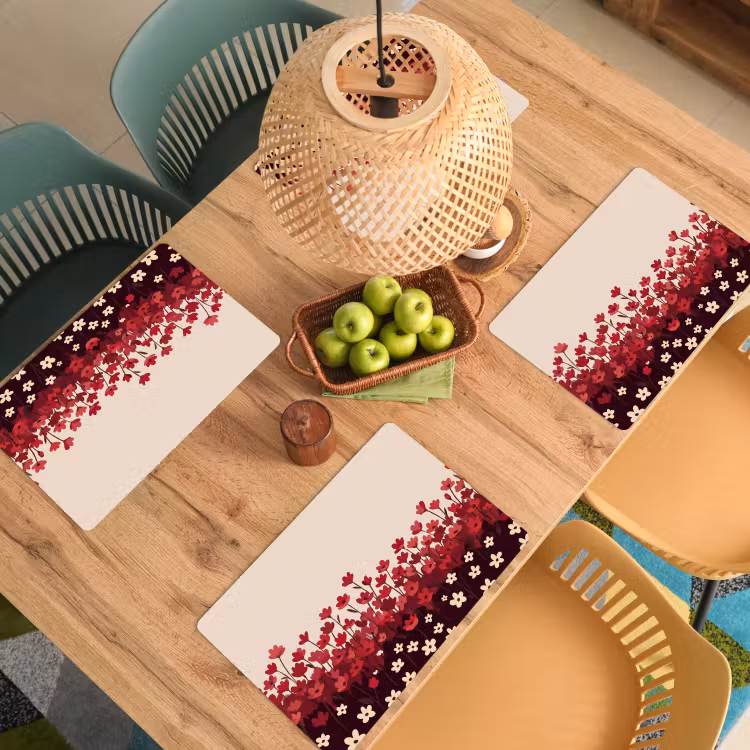 Placemat - 6 stuks - Bloemen - Rood - Natuur — 4