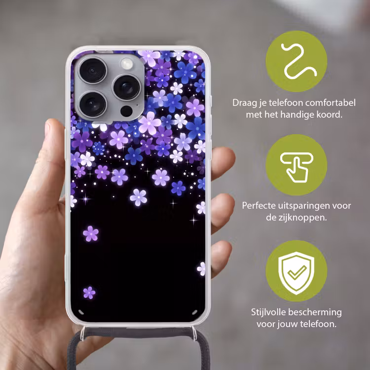 Telefoonhoesje met koord - Bloemen - Paars - Modern — 4