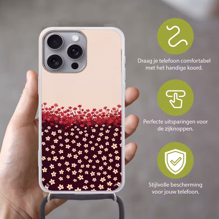 Telefoonhoesje met koord - Bloemen - Rood - Natuur — 4