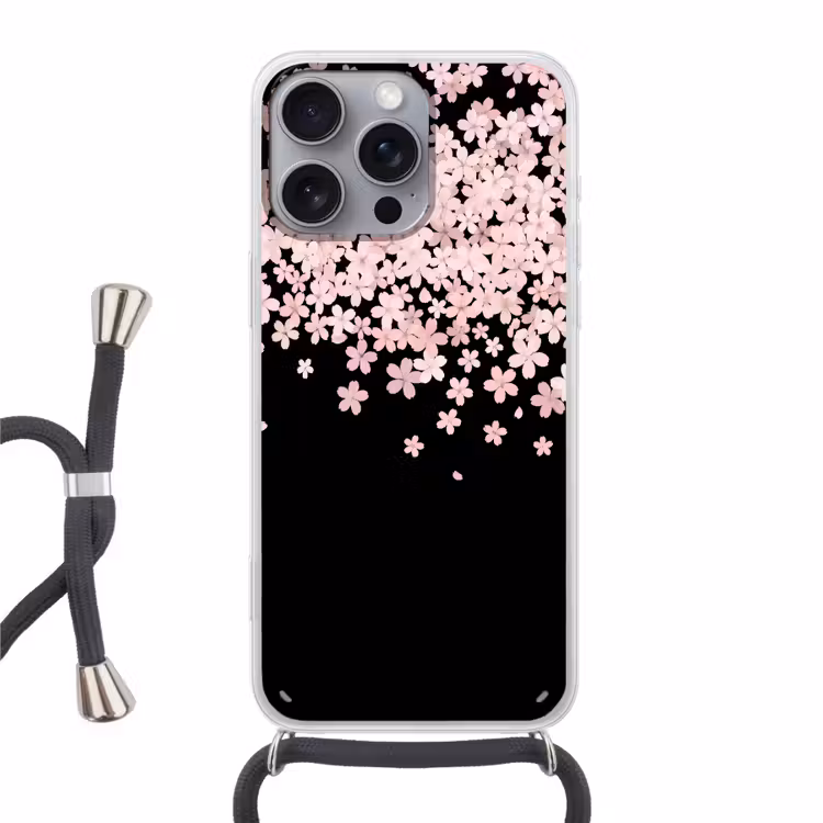 Telefoonhoesje met koord - Roze bloemen - Natuur — 1