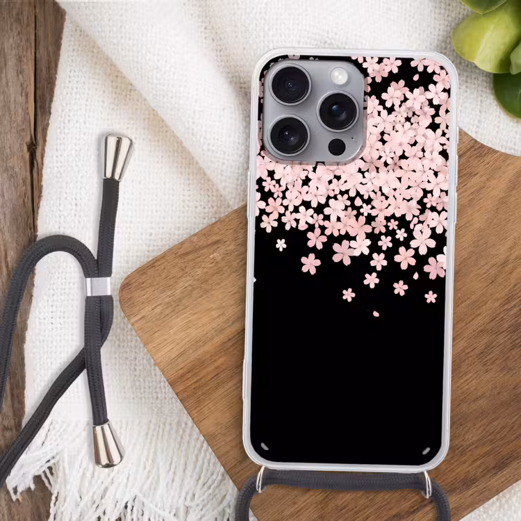Telefoonhoesje met koord - Roze bloemen - Natuur — 3