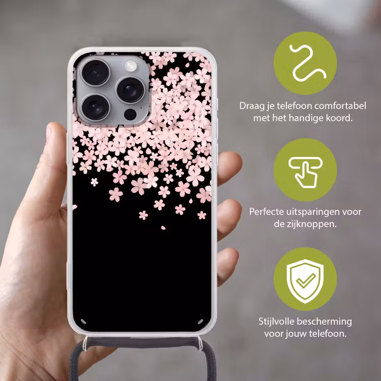 Telefoonhoesje met koord - Roze bloemen - Natuur — 4