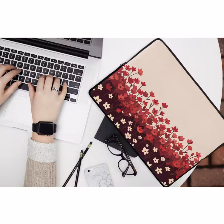 Laptophoes Bloemen - Rood - Natuur — 3