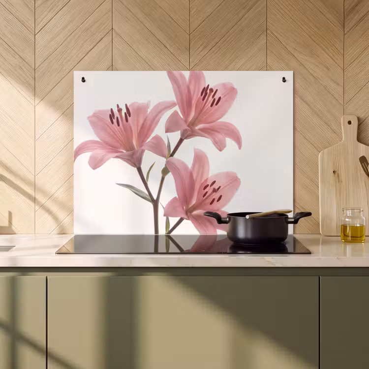 Inductiebeschermer & spatscherm (2in1) - Bloemen - Zacht - Modern — 2