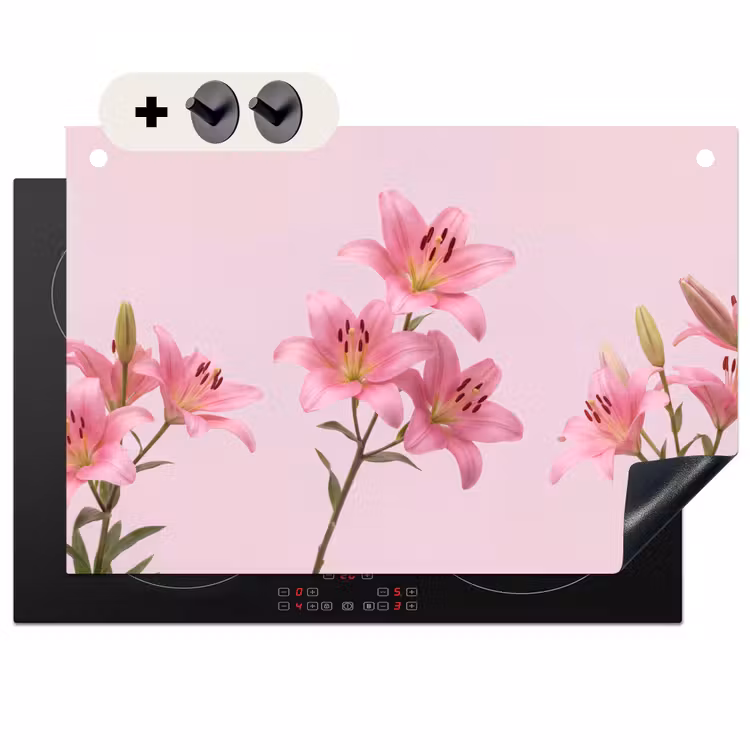 Inductiebeschermer & spatscherm (2in1) - Bloemen - Zacht - Roze — 1
