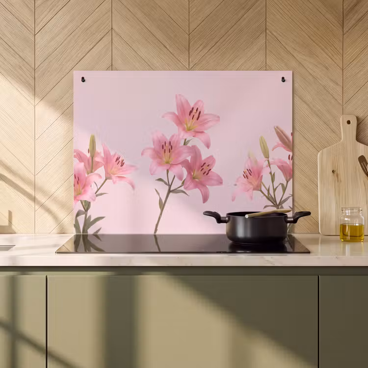 Inductiebeschermer & spatscherm (2in1) - Bloemen - Zacht - Roze — 2