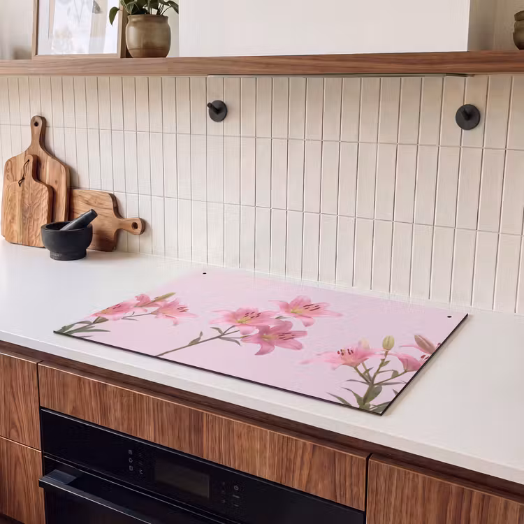 Inductiebeschermer & spatscherm (2in1) - Bloemen - Zacht - Roze — 3