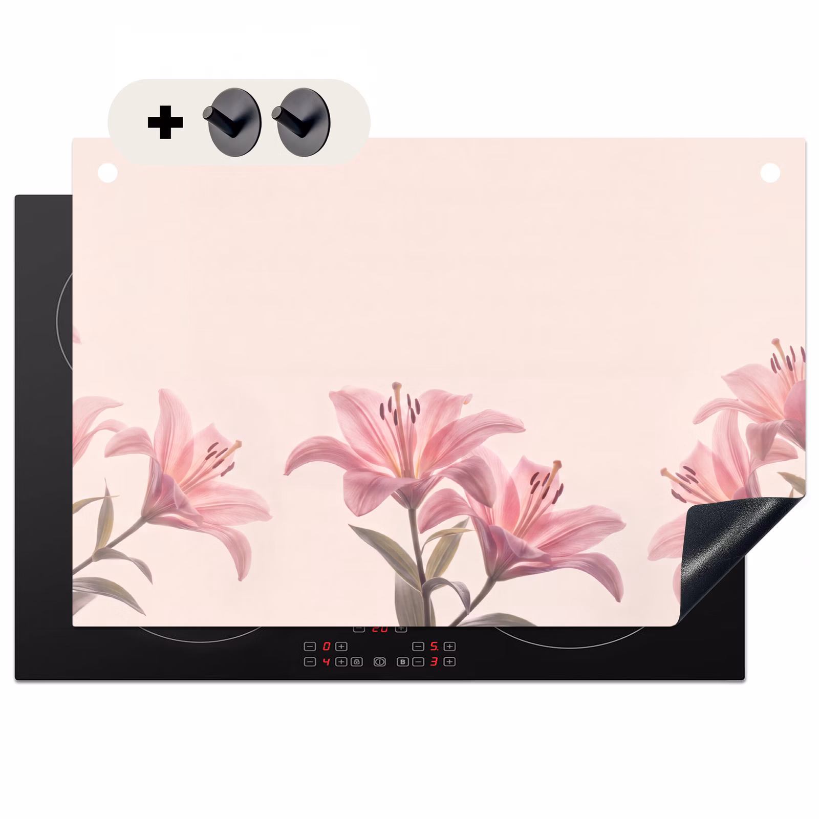 Inductiebeschermer & spatscherm (2in1) - Bloemen - Delicaat - Flora — 1