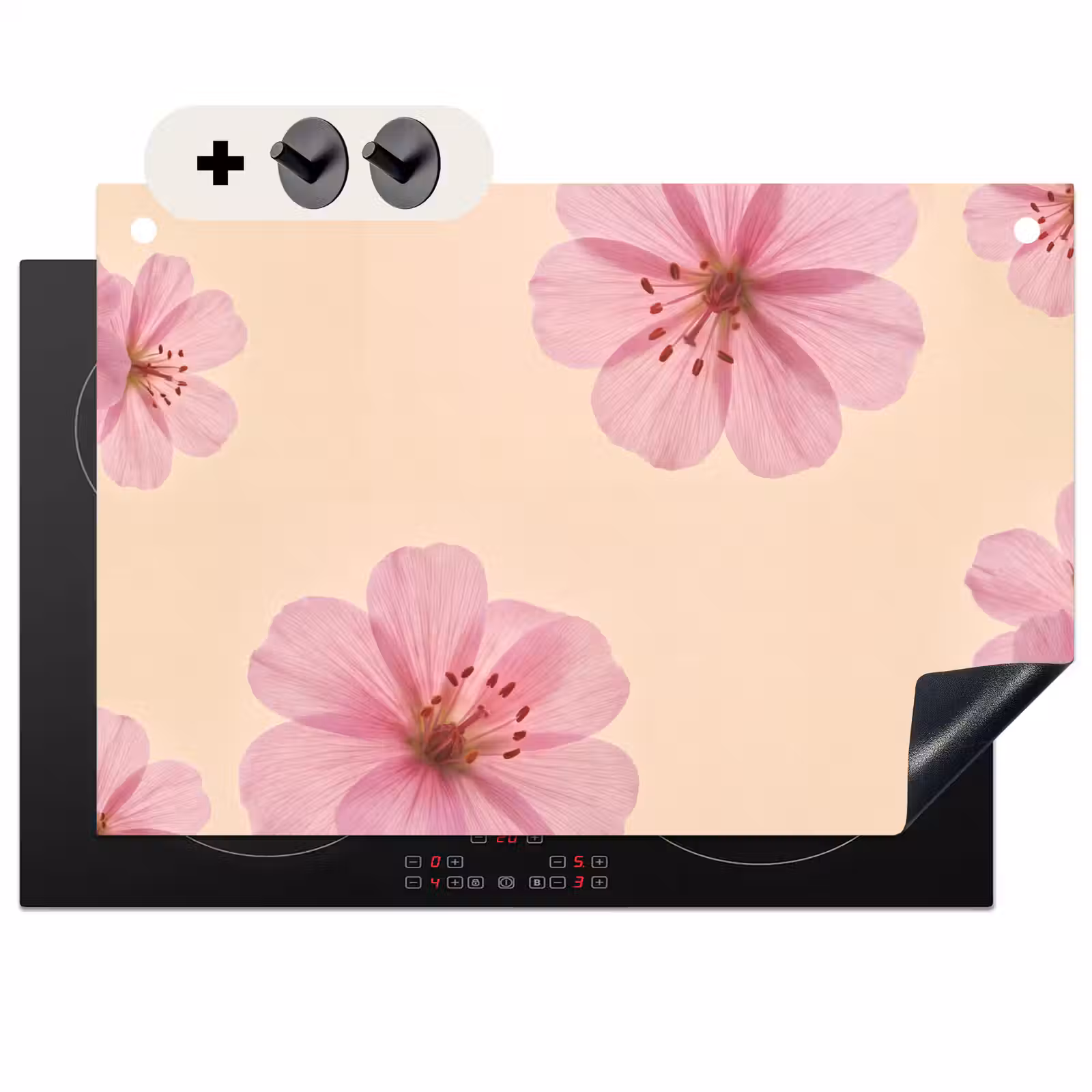 Inductiebeschermer & spatscherm (2in1) - Bloemen - Flora - Pastel — 1