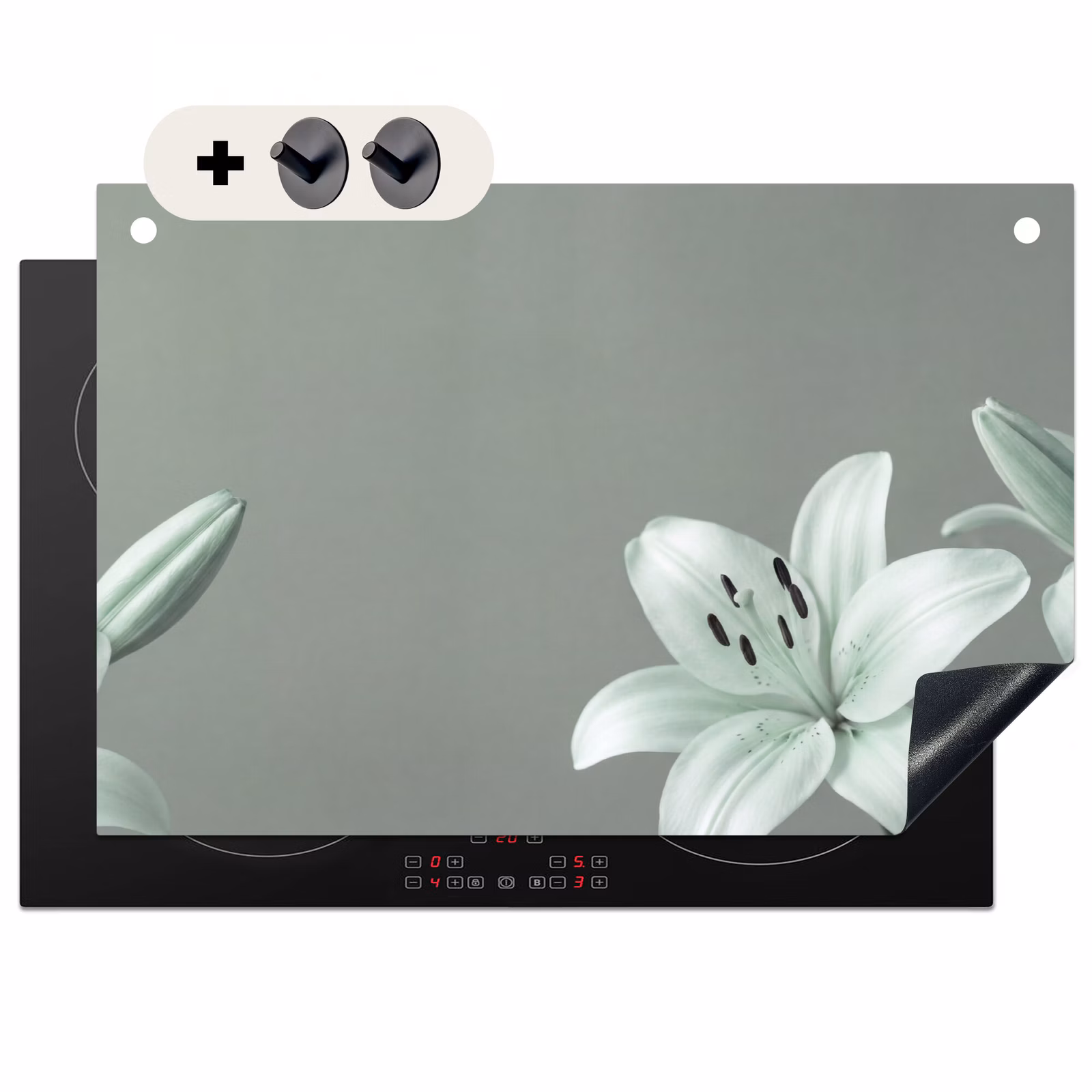 Inductiebeschermer & spatscherm (2in1) - Bloemen - Natuur - Groen — 1