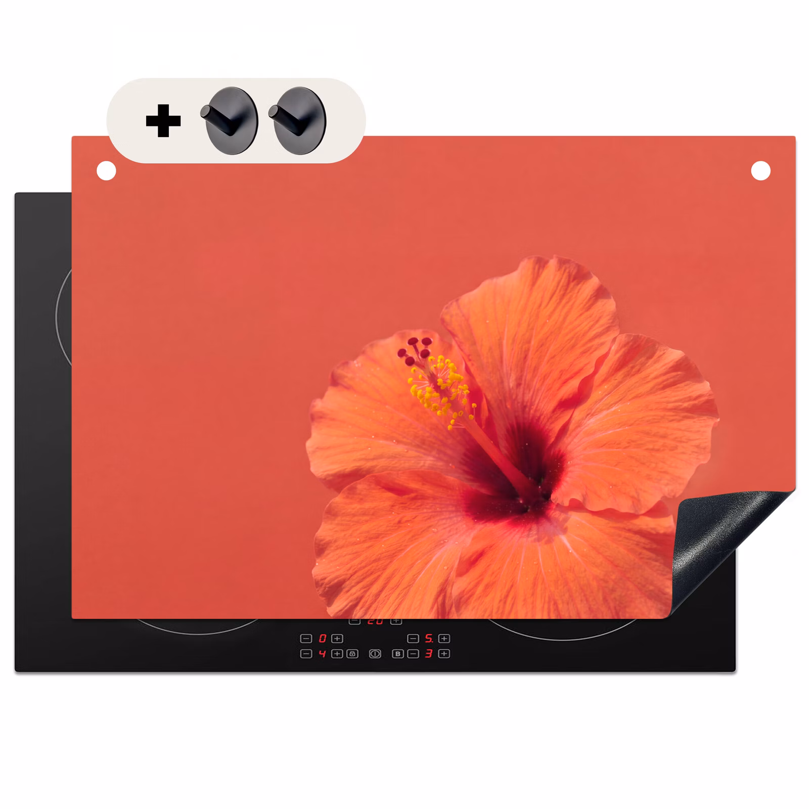 Inductiebeschermer & spatscherm (2in1) - Bloemen - Oranje - Natuur — 1