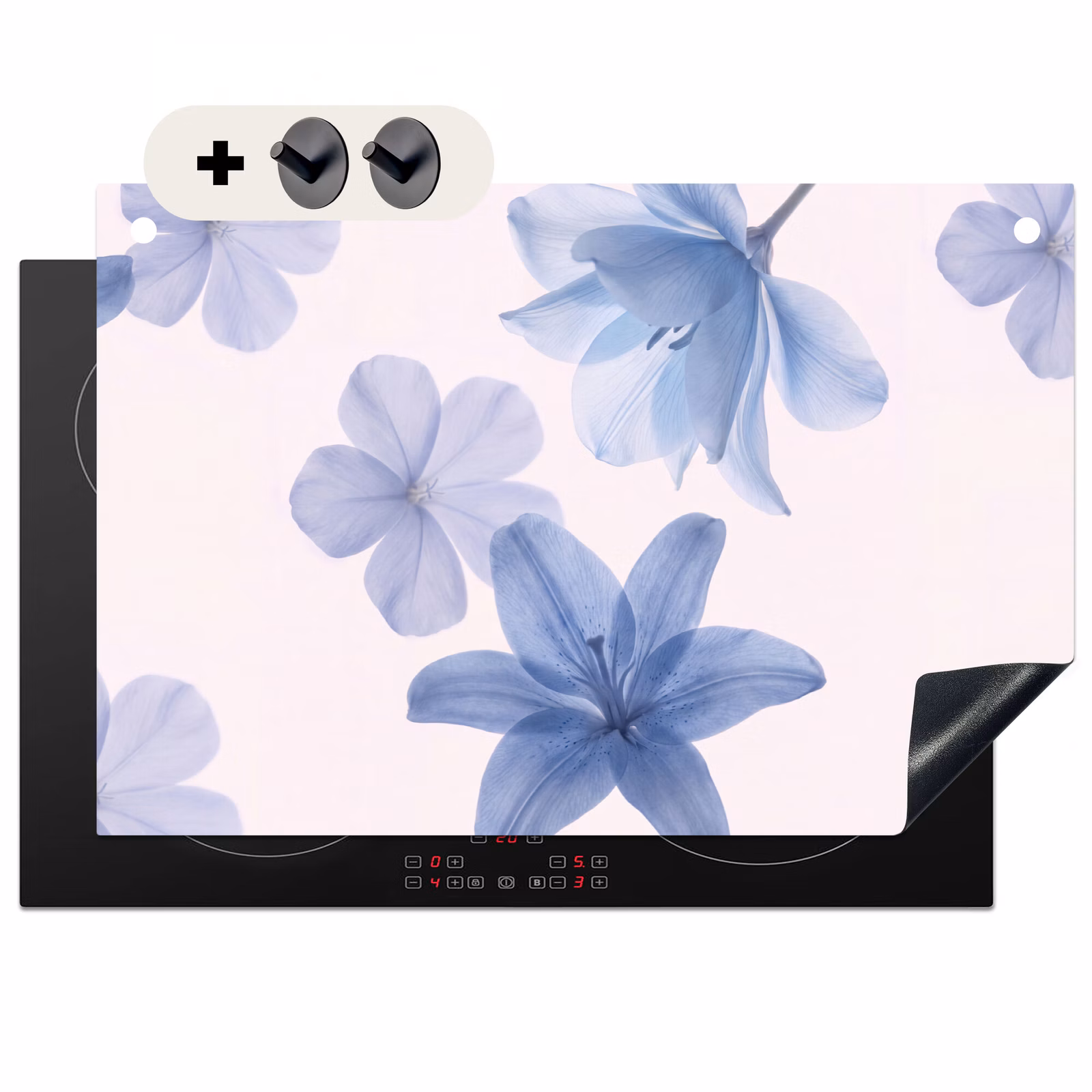 Inductiebeschermer & spatscherm (2in1) - Bloemen - Transparant - Modern — 1
