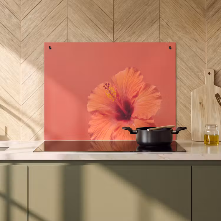Inductiebeschermer & spatscherm (2in1) - Bloemen - Oranje - Natuur — 2