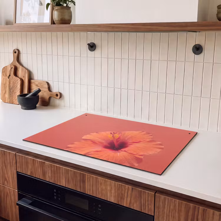 Inductiebeschermer & spatscherm (2in1) - Bloemen - Oranje - Natuur — 3
