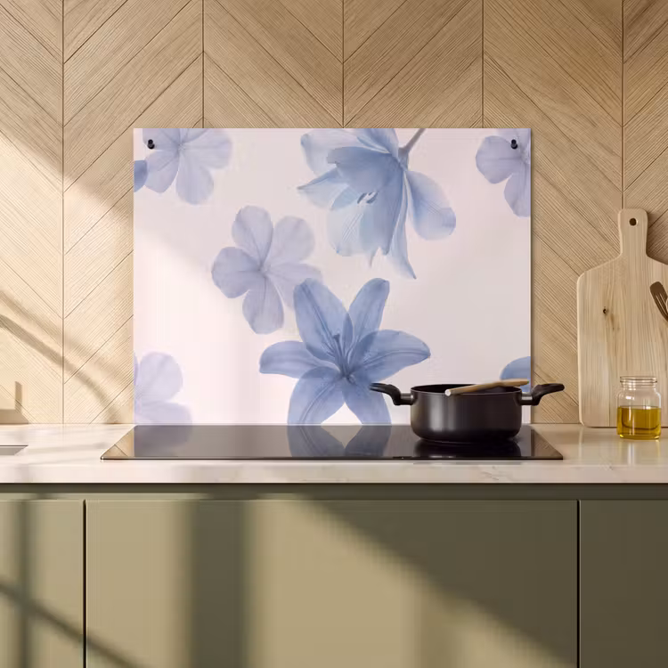 Inductiebeschermer & spatscherm (2in1) - Bloemen - Transparant - Modern — 2