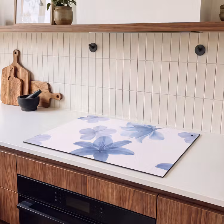 Inductiebeschermer & spatscherm (2in1) - Bloemen - Transparant - Modern — 3