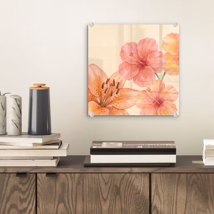Glas schilderij - Bloemen - Aquarel - Natuur — 2