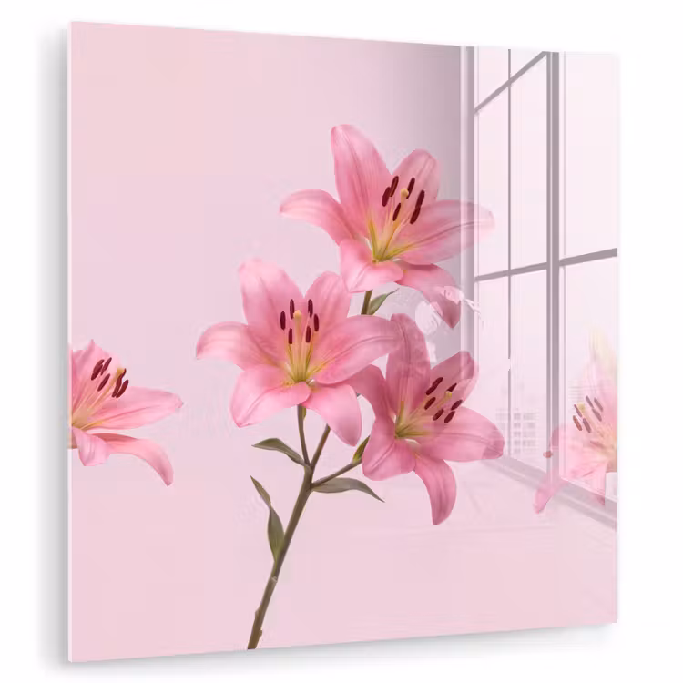 Glas schilderij - Bloemen - Zacht - Roze — 1