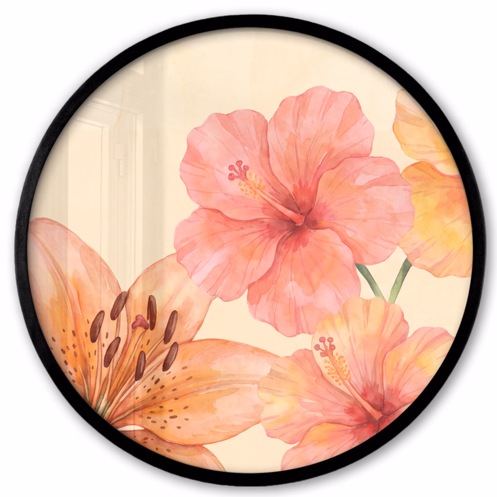 Ronde fotolijst - Bloemen - Aquarel - Natuur — 1