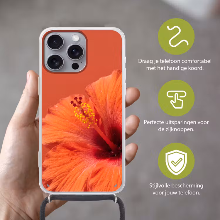 Telefoonhoesje met koord - Bloemen - Oranje - Natuur — 4