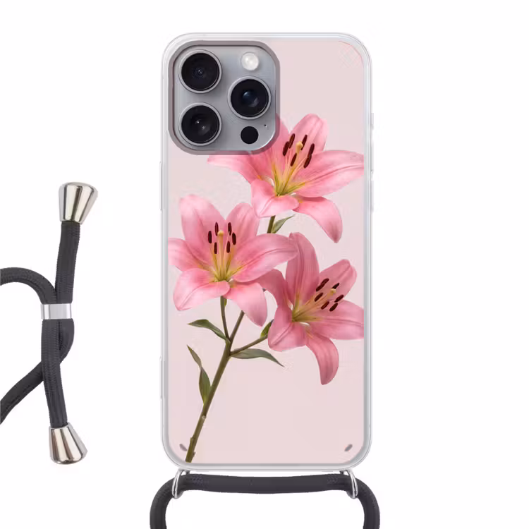 Telefoonhoesje met koord - Bloemen - Zacht - Roze — 1