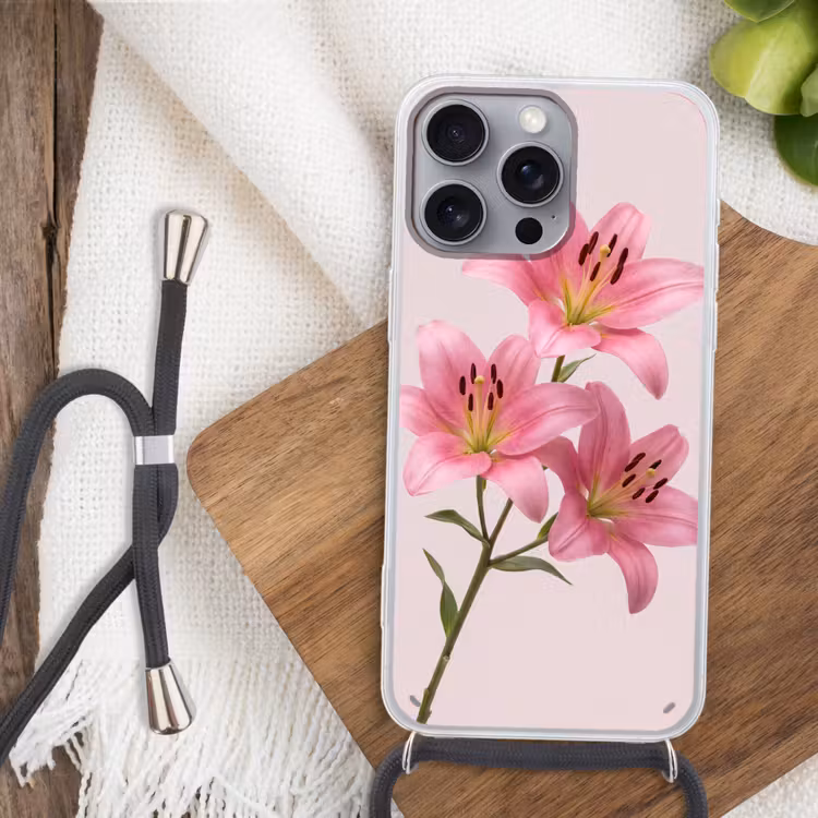 Telefoonhoesje met koord - Bloemen - Zacht - Roze — 3