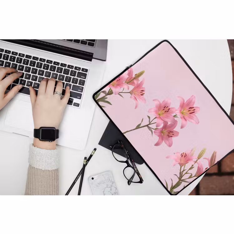 Laptophoes Bloemen - Zacht - Roze — 3