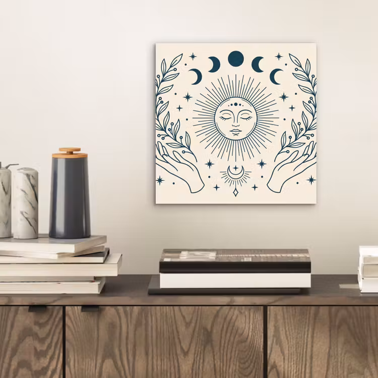 Aluminium schilderij - Zon Maan Illustratie — 2