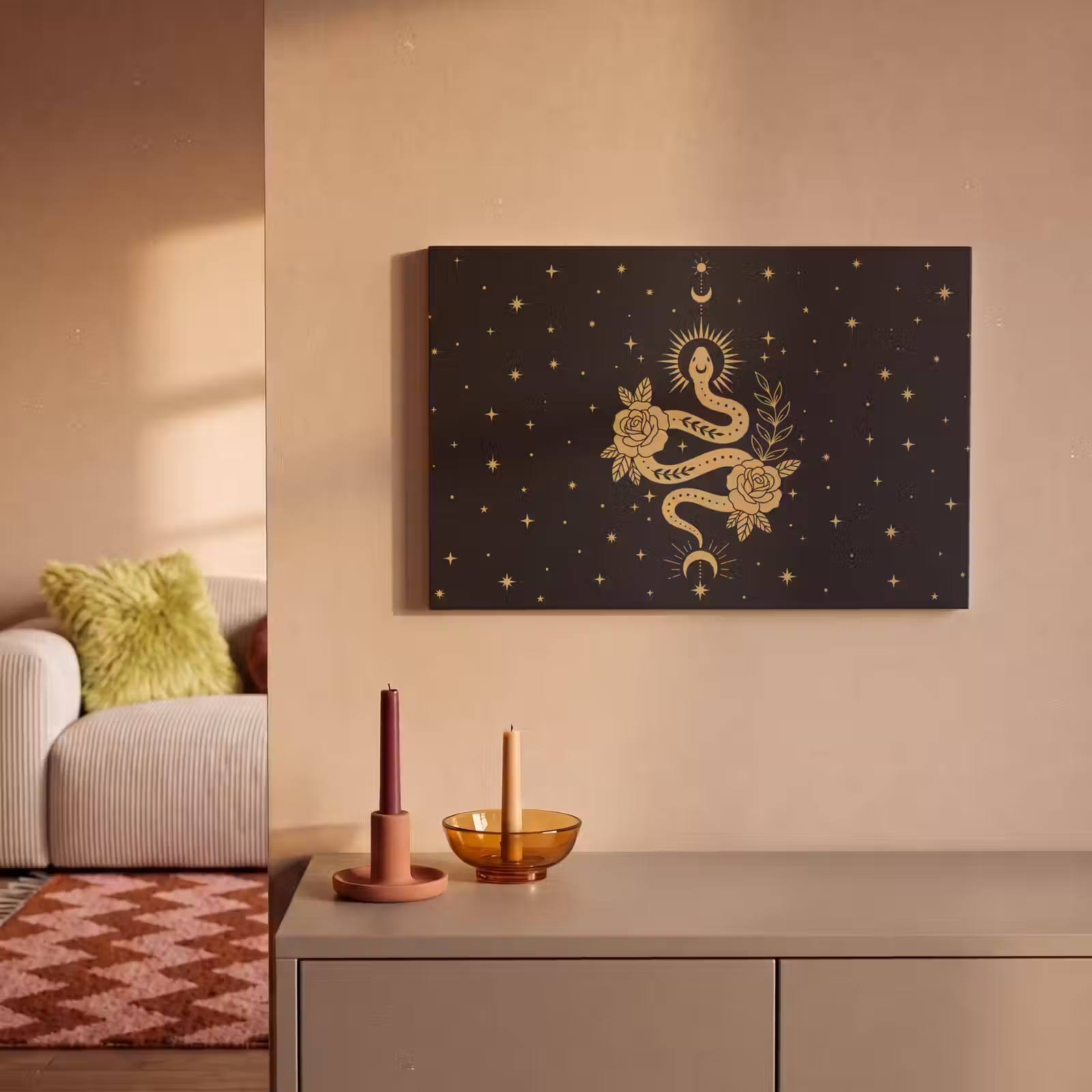 Canvas schilderij - Slang - Bloemen - Mystiek — 1