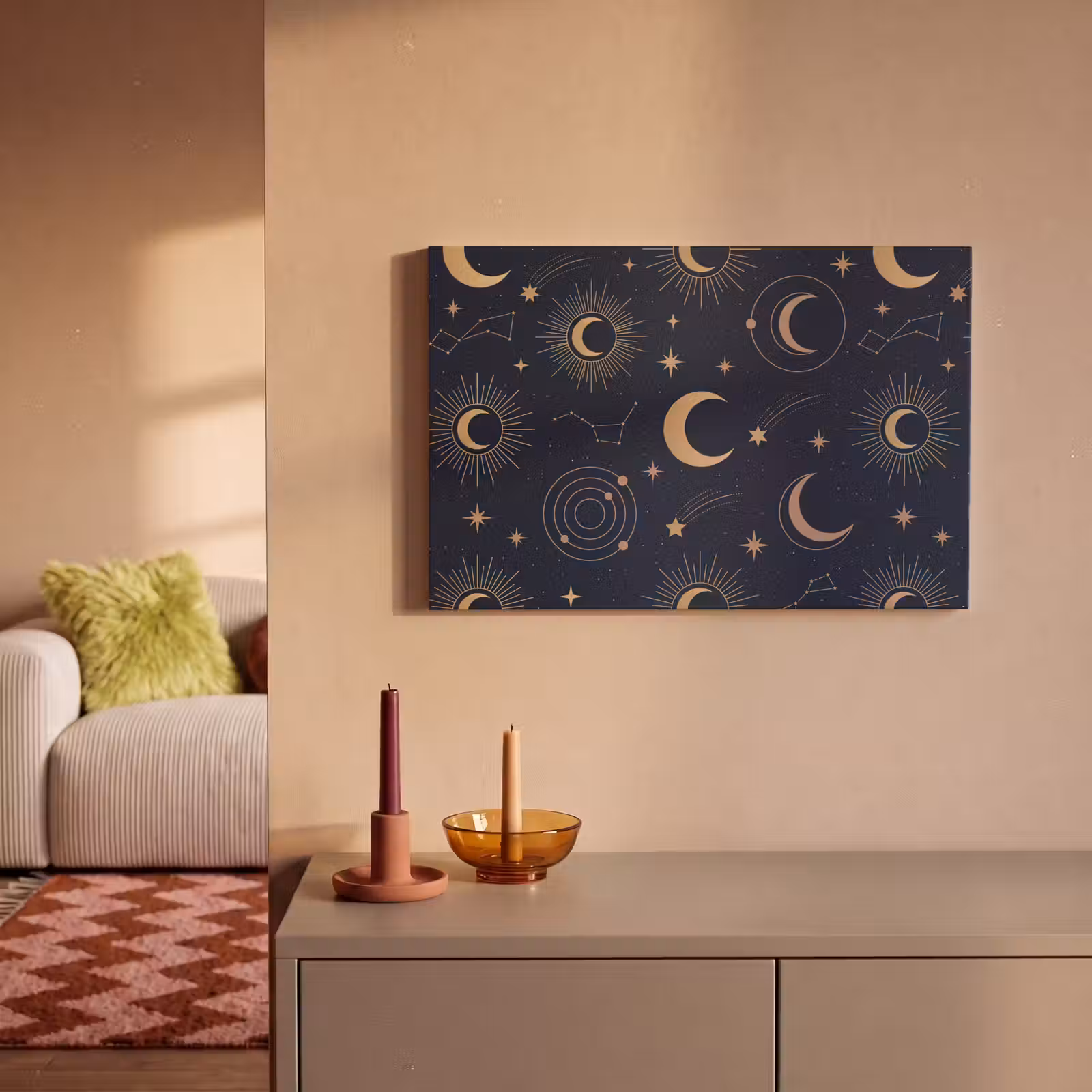 Canvas schilderij - Maan - Sterren - Goud — 1